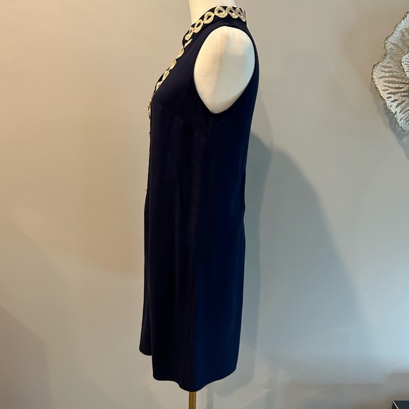 Lilly Pulitzer Jane Shift Dress Sleeveless Navy, Embroidered Gold Zipper Size 0 - Picture 4 of 9